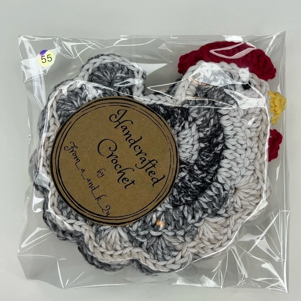 Chicken Cup Mug Coasters Set of‎ 4 Handcrafted Crochet by Seller Cotton